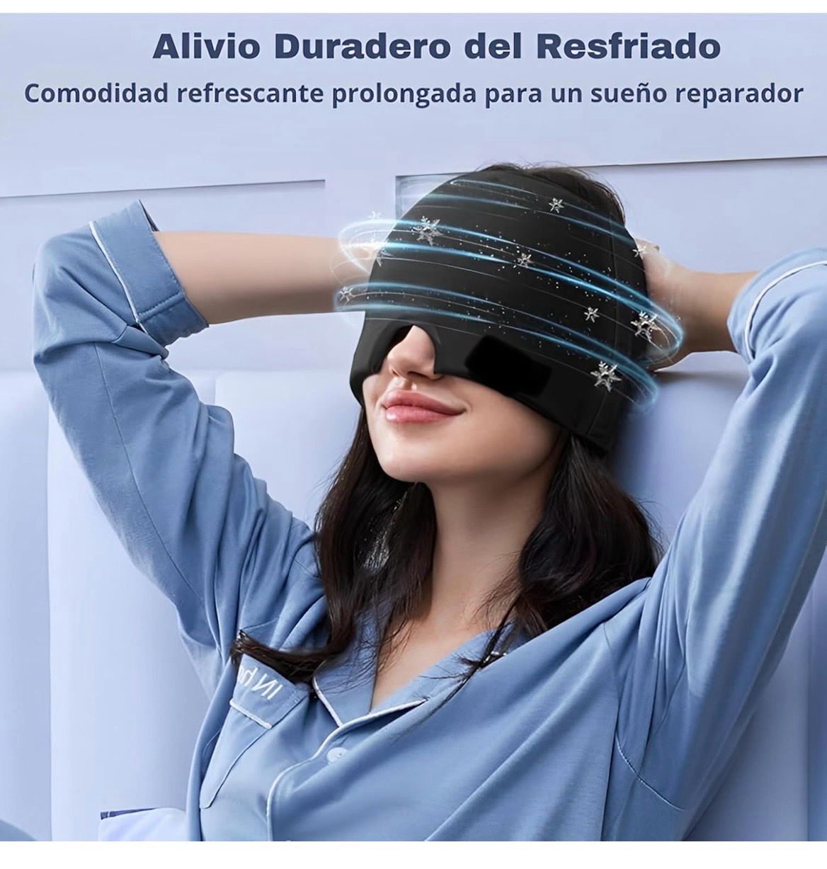 Gorro para la cabeza de Gel de migraña y dormir bien.